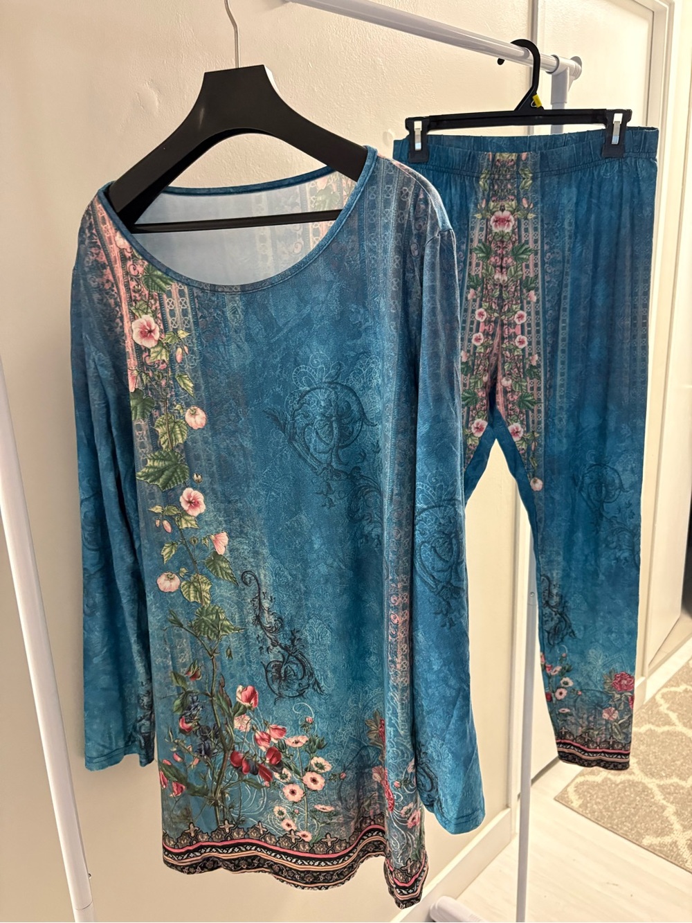 Teal Floral Print Lounge Set